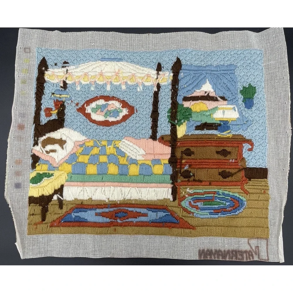 Vintage Paternayan Bedroom‎ Yarn Art Completed Craft 12x15
